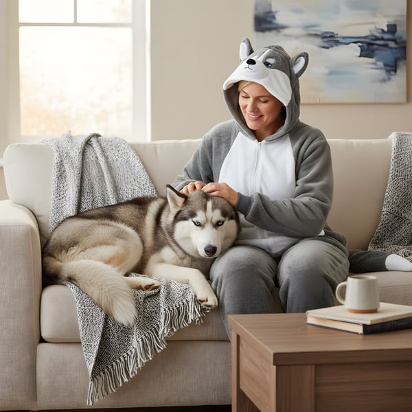 Kigurumi pyjamas kostume grå Husky XL: 175 - 185 cm