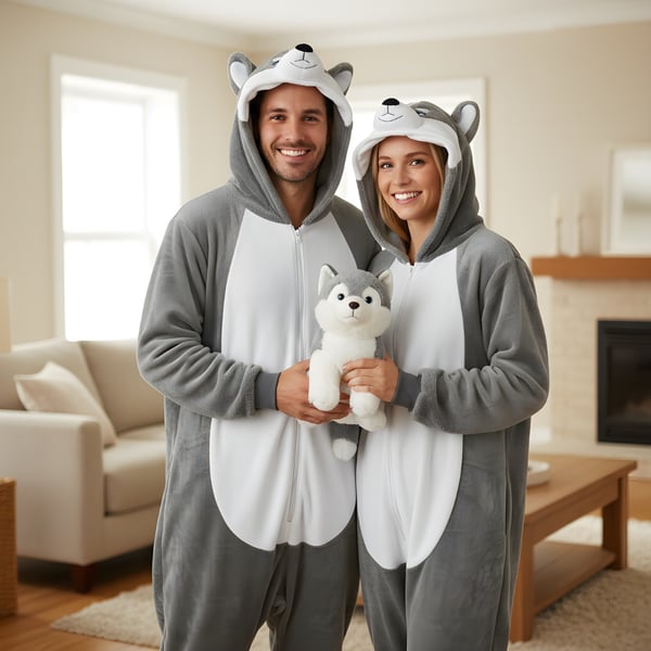 Kigurumi pyjamas kostume grå husky L: 165 - 175 cm