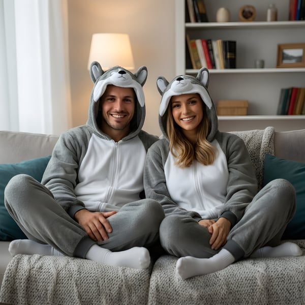Kigurumi pyjamas kostume grå husky L: 165 - 175 cm
