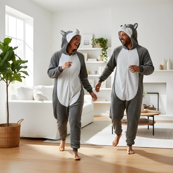 Kigurumi pyjamas kostume grå husky L: 165 - 175 cm