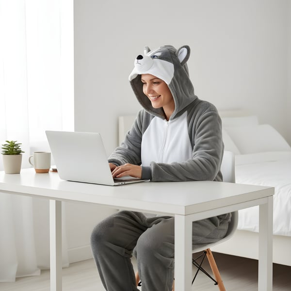 Kigurumi pyjamas kostume grå husky størrelse 145-155 cm