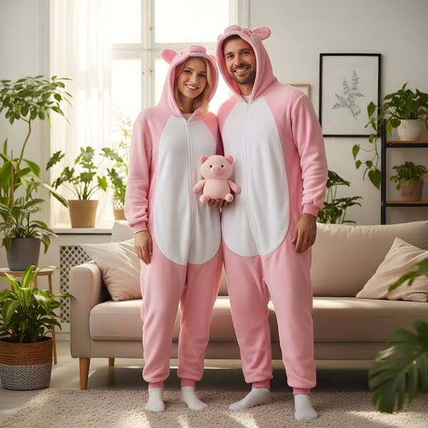 Onesie Kigurumi Pyjama -asu, Vaaleanpunainen possu, S: 145 - 155cm