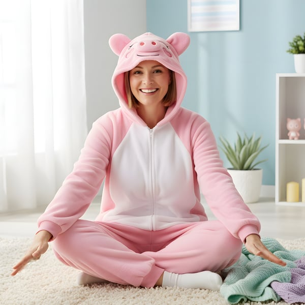 Onesie Kigurumi Pyjama -asu, Vaaleanpunainen possu, S: 145 - 155cm