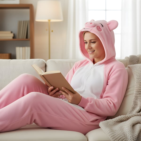Onesie Kigurumi Pyjama -asu, Vaaleanpunainen possu, S: 145 - 155cm