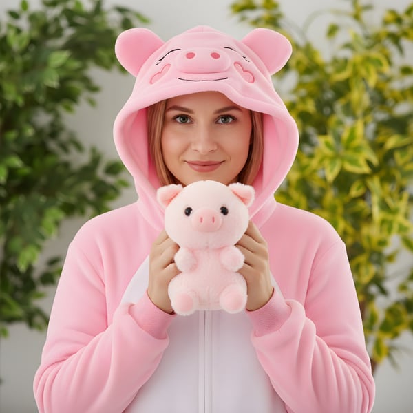 Onesie Kigurumi Pyjama -asu, Vaaleanpunainen possu, S: 145 - 155cm