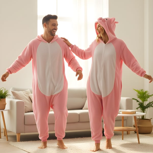Onesie Kigurumi Pyjama -asu, Vaaleanpunainen possu, S: 145 - 155cm