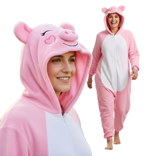 Kigurumi pyjamas kostume med pink gris størrelse 145-155 cm