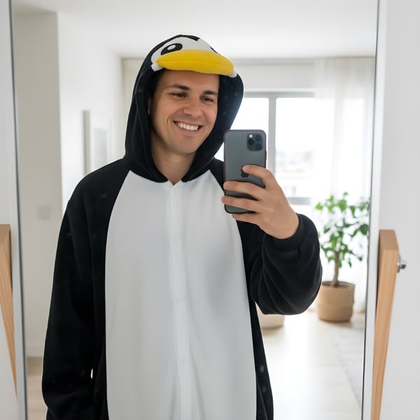 Kigurumi-pyjamaskostume med pingvin, størrelse 145-155 cm