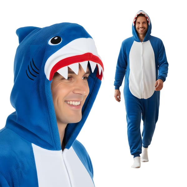 Kigurumi Pyjamas Kostume Blå Haj XL: 175-185cm