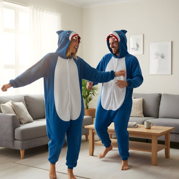 Kigurumi Pyjamas Kostume Blå Haj XL: 175-185cm