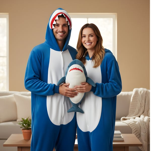Kigurumi Pyjamas Kostume Blå Haj L: 165-175cm