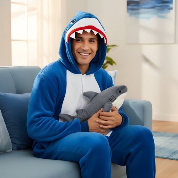Kigurumi Pyjamas Kostume Blå Haj L: 165-175cm
