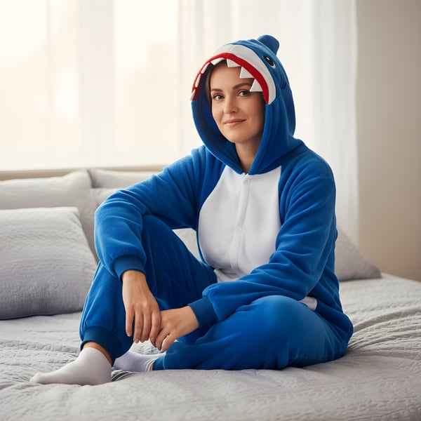 Kigurumi Pyjamas Kostume Blå Haj M: 155-165cm