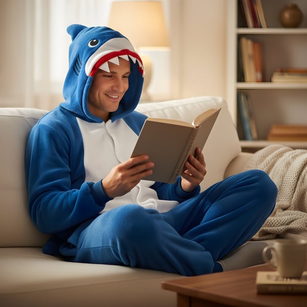 Kigurumi Pyjamas Kostume Blå Haj M: 155-165cm