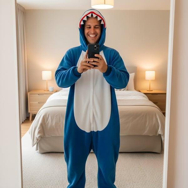 Kigurumi Pyjamas Kostume Blå Haj M: 155-165cm