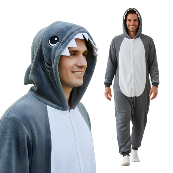 Onesie Kigurumi -pyjama-asu, harmaa hai, XXL: 185 - 195 cm