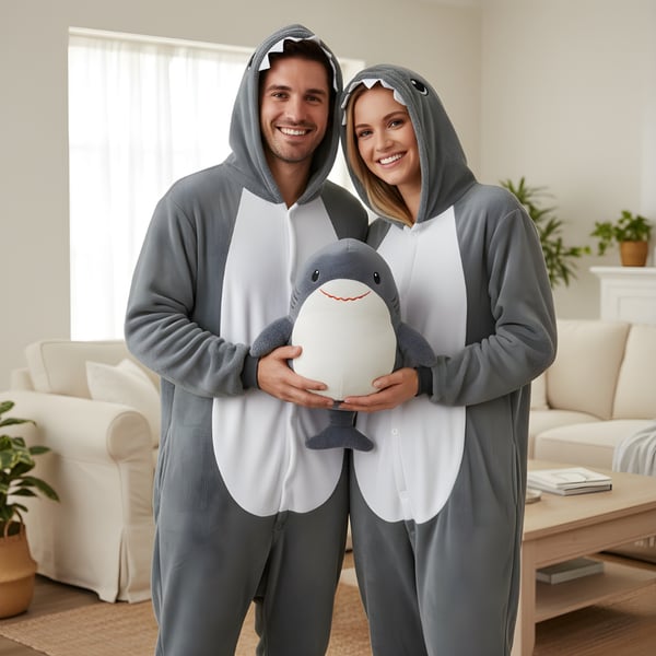 Kigurumi pyjamas kostume grå haj L: 165-175 cm