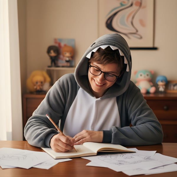 Kigurumi pyjamas kostume grå haj L: 165-175 cm