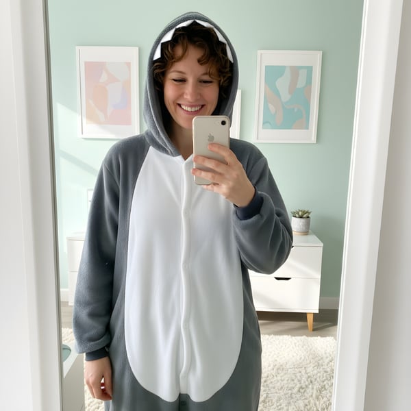 Kigurumi pyjamas kostume grå haj L: 165-175 cm
