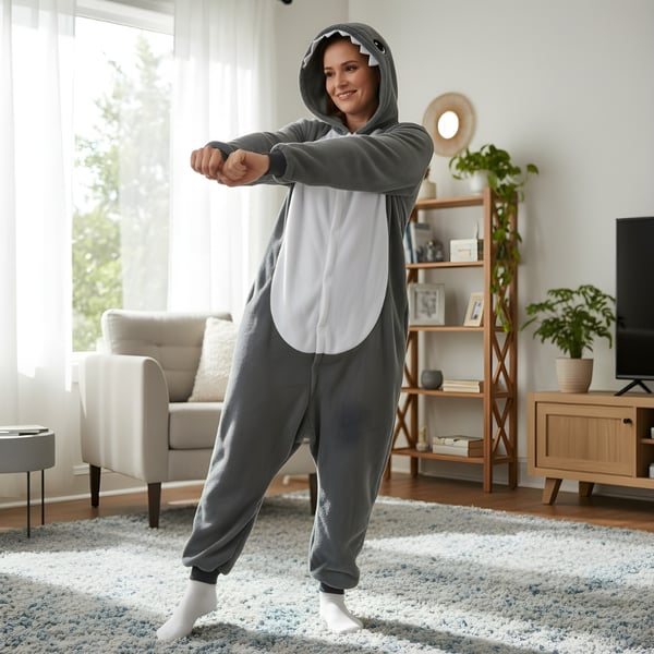 Kigurumi pyjamas kostume grå haj L: 165-175 cm