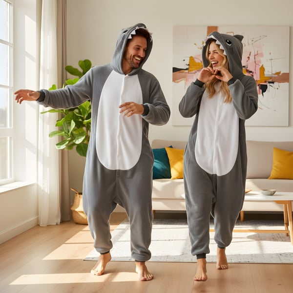 Kigurumi pyjamas kostume grå haj L: 165-175 cm