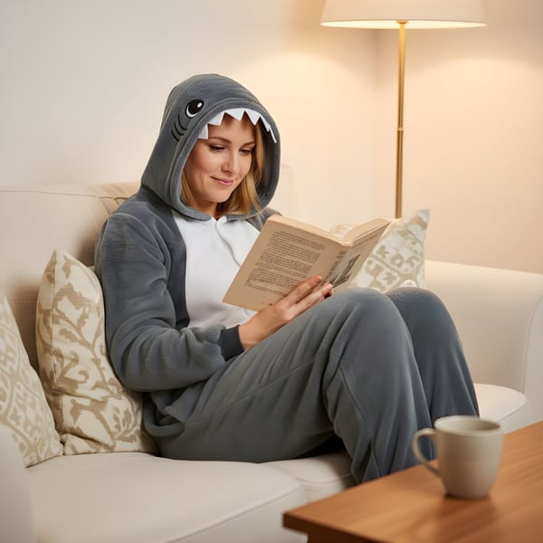 Kigurumi pyjamas kostume grå haj L: 165-175 cm