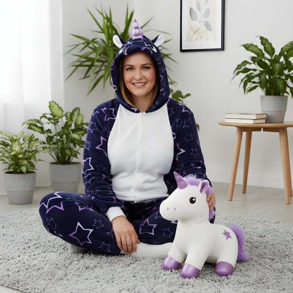 Kigurumi-pyjamas med enhjørning og stjerne, størrelse: 145-155 cm
