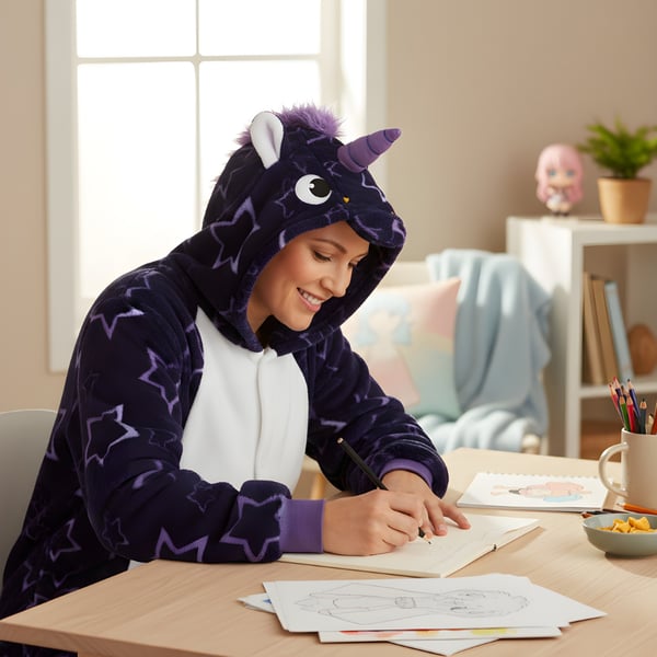 Kigurumi-pyjamas med enhjørning og stjerne, størrelse: 145-155 cm