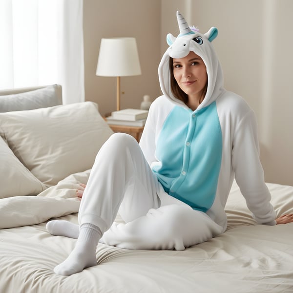 Kigurumi pyjamas kostume hvid enhjørning størrelse 145-155 cm