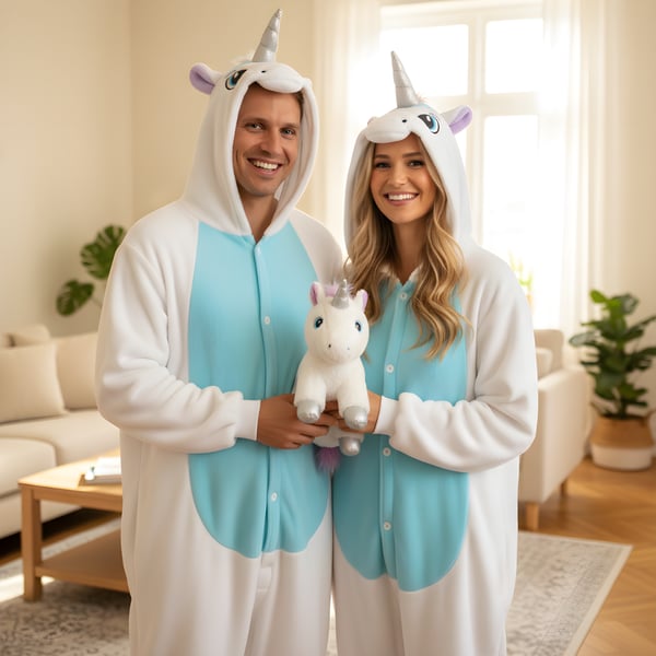 Kigurumi pyjamas kostume hvid enhjørning størrelse 145-155 cm