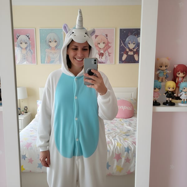 Kigurumi pyjamas kostume hvid enhjørning størrelse 145-155 cm