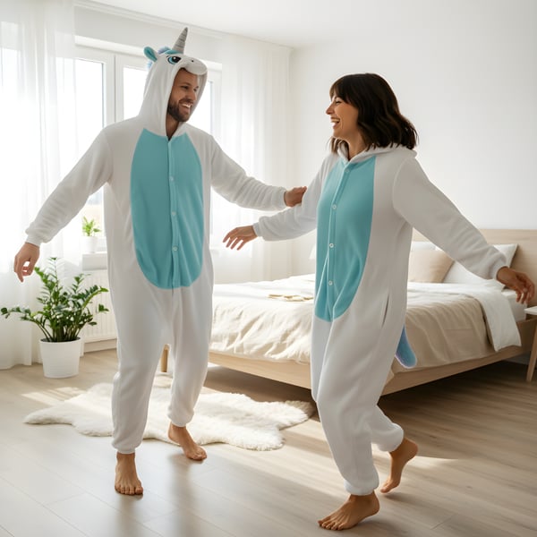 Kigurumi pyjamas kostume hvid enhjørning størrelse 145-155 cm