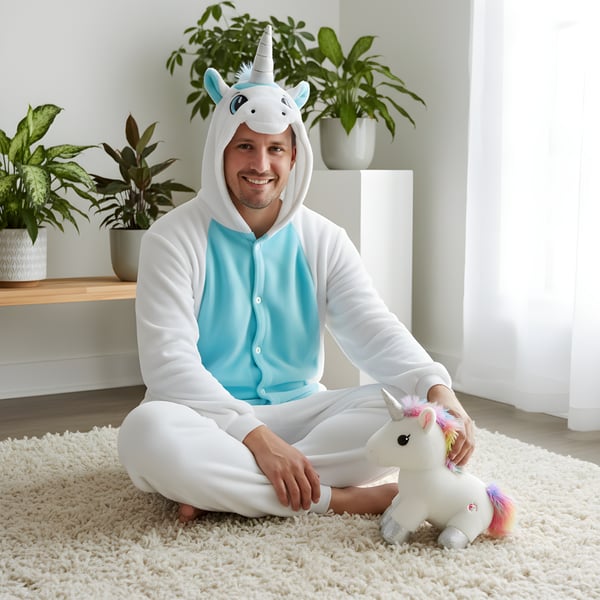 Kigurumi pyjamas kostume hvid enhjørning størrelse 145-155 cm