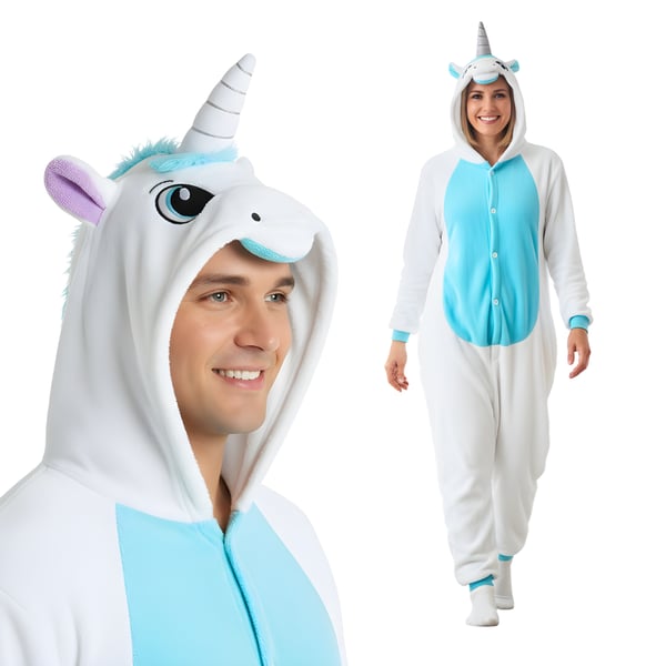 Kigurumi pyjamas kostume hvid enhjørning størrelse 145-155 cm