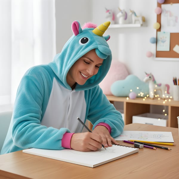 Kigurumi Pyjamas Blå Enhjørning L: 165 - 175cm
