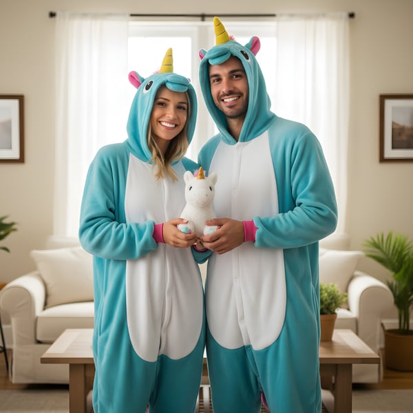 Kigurumi Pyjamas Kostume Blå Enhjørning Størrelse: 145 - 155 cm