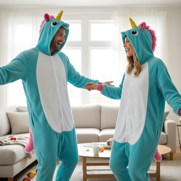 Kigurumi Pyjamas Kostume Blå Enhjørning Størrelse: 145 - 155 cm