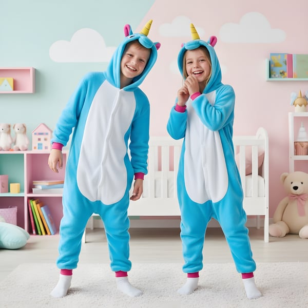 Kigurumi-pyjamas med blå enhörning för barn, 95-105 cm