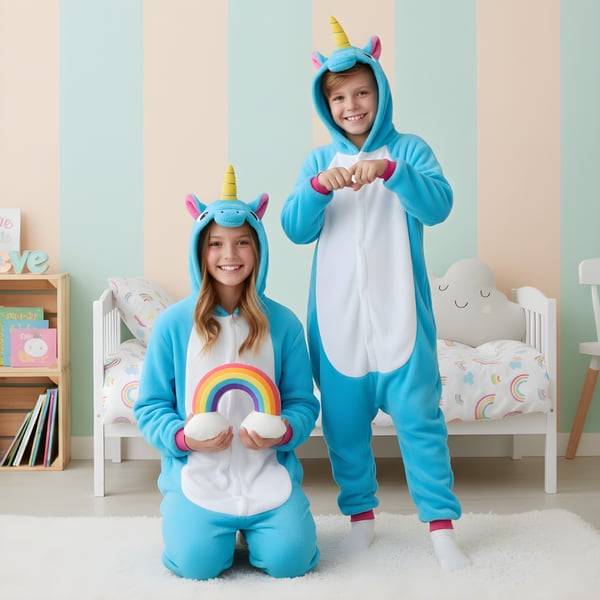 Kigurumi-pyjamas med blå enhörning för barn, 95-105 cm