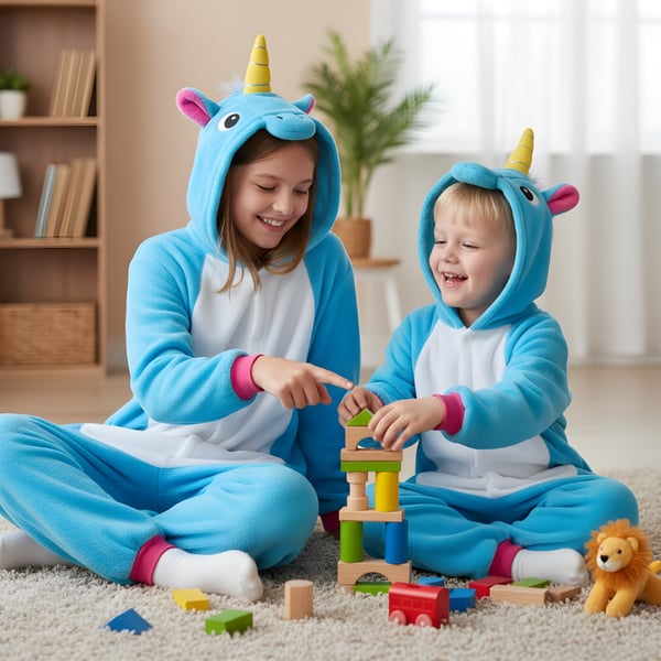 Kigurumi-pyjamas med blå enhörning för barn, 95-105 cm