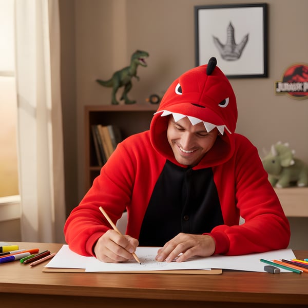 Kigurumi-pyjamas i rød dinosaur-stil XL: 175 - 185 cm