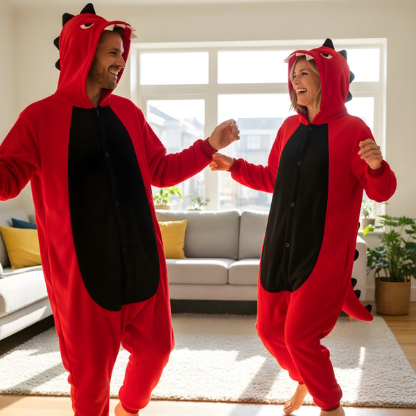 Kigurumi-pyjamas i rød dinosaur-stil XL: 175 - 185 cm