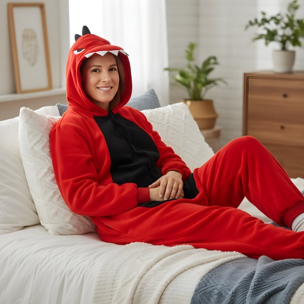 Kigurumi-pyjamas i rød dinosaur-stil XL: 175 - 185 cm