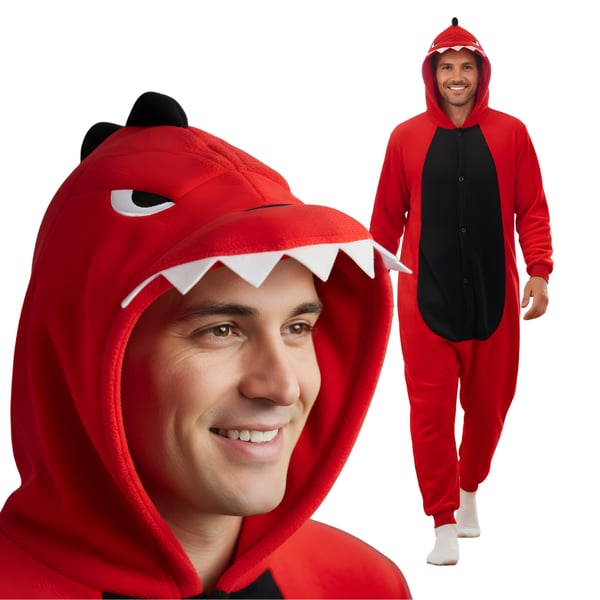Kigurumi-pyjamas i rød dinosaur-stil, størrelse 145-155 cm Kigurumi-pyjamas i rød dinosaur-stil, størrelse 145-155 cm