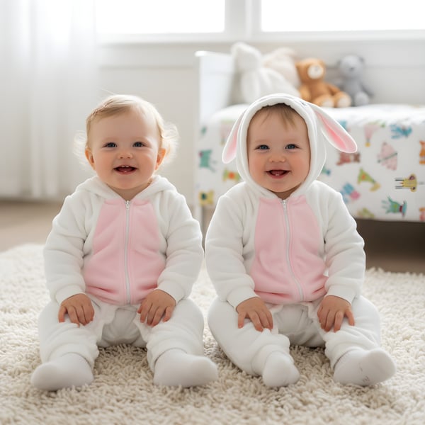 Onesie-pyjama-asu, valkoinen pupu, vauvan haalari, koko 70: 68-76 cm