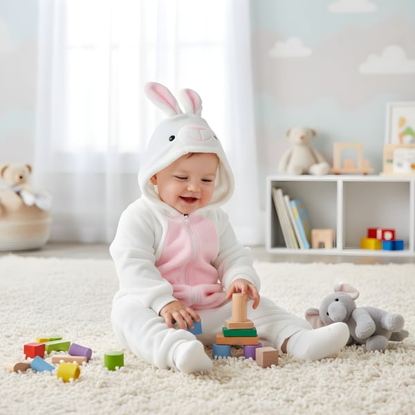 Onesie-pyjama-asu, valkoinen pupu, vauvan haalari, koko 70: 68-76 cm