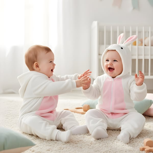 Onesie-pyjama-asu, valkoinen pupu, vauvan haalari, koko 70: 68-76 cm