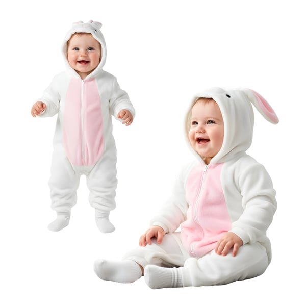 Onesie-pyjama-asu, valkoinen pupu, vauvan haalari, koko 70: 68-76 cm Onesie-pyjama-asu, valkoinen pupu, vauvan haalari, koko 70: 68-76 cm