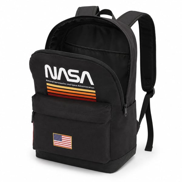 NASA Unisex skolerygsæk med flere rum, sort, 30x43x18cm
