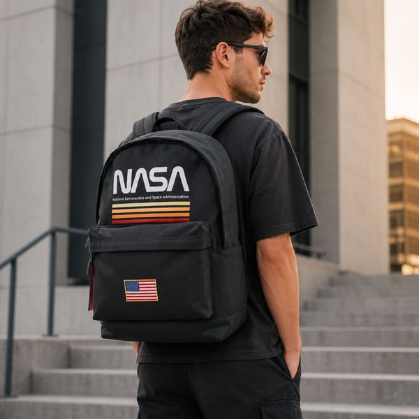 NASA Unisex skolerygsæk med flere rum, sort, 30x43x18cm